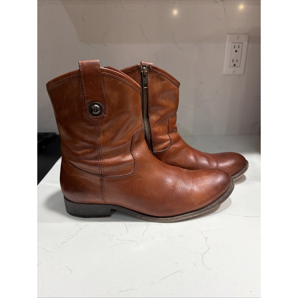 Frye Melissa Button Short Zip Boots Cognac Leather Size 11 B